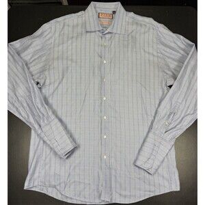 Thomas Pink Slim Fit Prestige Shirt Mens 17.5 44 Blue White Micro Check Cotton